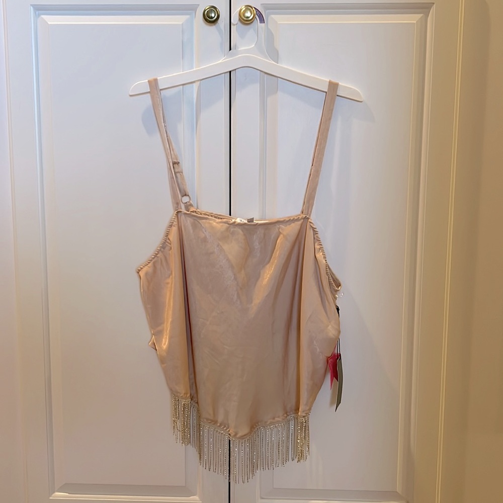 Satin Rhinestone fringe Top size 3X plus